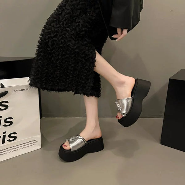 Women's Casual Versatile Thick Sole Heightening Rhinestone Slippers-RIONSON