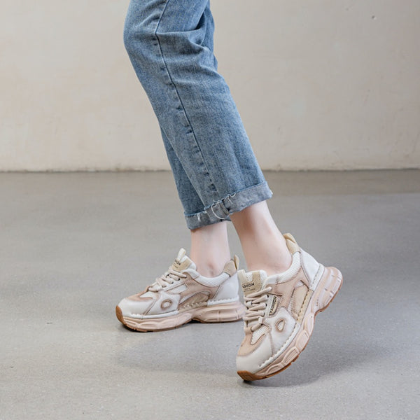 Women's Simple Fashionable Cowhide Soft Sole Lightweight Sneakers-RIONSON