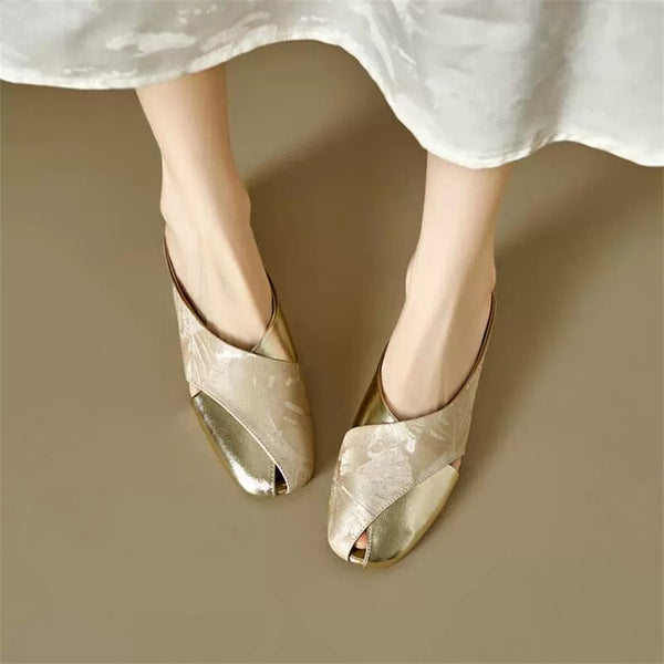 Women Summer Lazy French Style Hollow Color-blocking Design Slippers-RIONSON