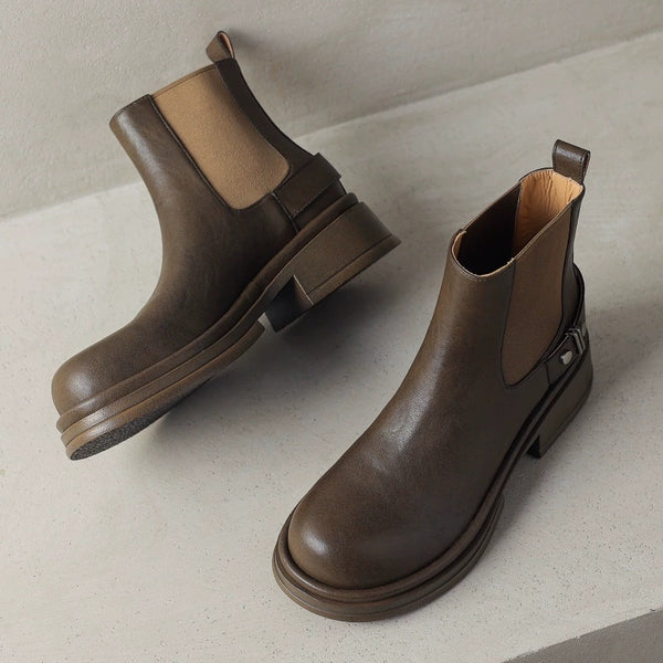 Women's Vintage Cowhide Thick-Soled Rivet Chelsea Martin Boots-RIONSON