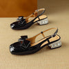 Women's Summer Sweet Lambskin Patent Leather Bowknot Rhinestone Heel Sandals-RIONSON