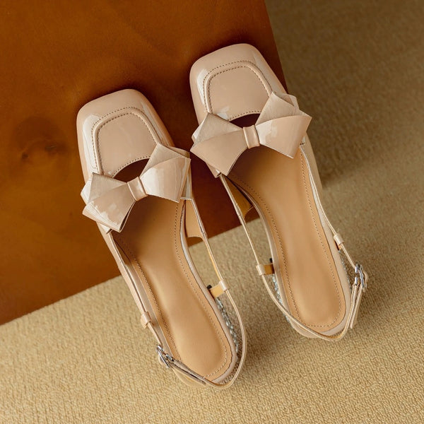 Women's Summer Sweet Lambskin Patent Leather Bowknot Rhinestone Heel Sandals-RIONSON