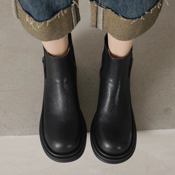 Women's Vintage Cowhide Thick-Soled Rivet Chelsea Martin Boots-RIONSON
