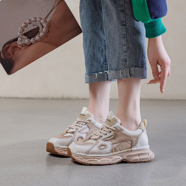 Women's Simple Fashionable Cowhide Soft Sole Lightweight Sneakers-RIONSON