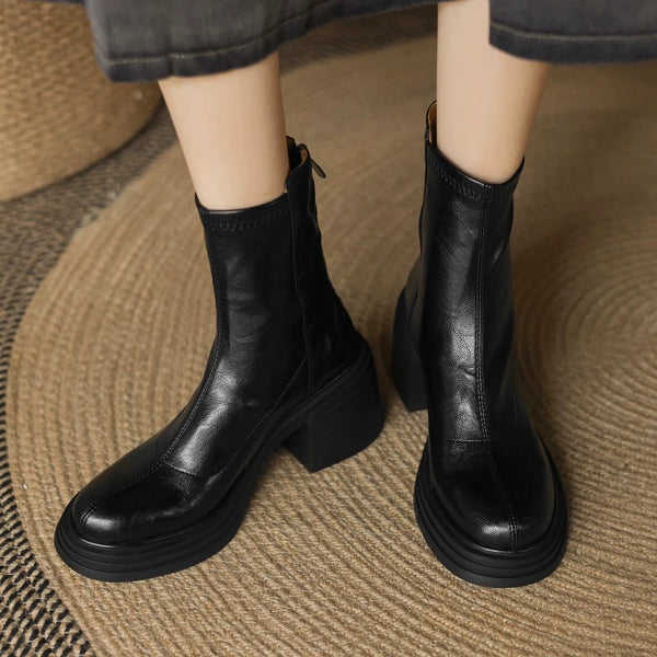 Women's Retro Thick-Soled Height-Enhancing Slim Martin Boots-RIONSON