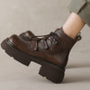 Women's British Style Cowhide Thick-Soled Thick-Heeled Martin Boots-RIONSON
