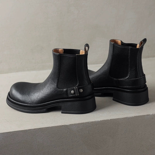 Women's Vintage Cowhide Thick-Soled Rivet Chelsea Martin Boots-RIONSON