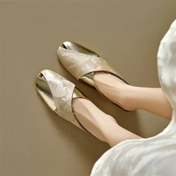 Women Summer Lazy French Style Hollow Color-blocking Design Slippers-RIONSON