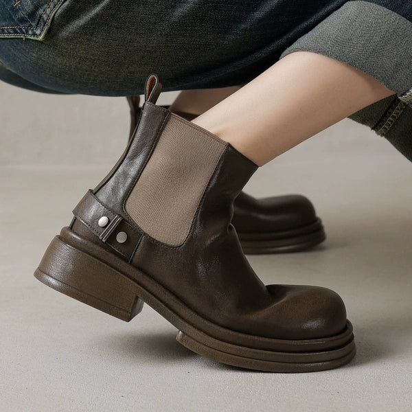 Women's Vintage Cowhide Thick-Soled Rivet Chelsea Martin Boots-RIONSON