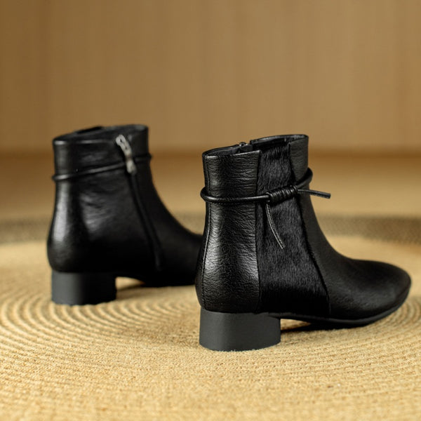 Women's Vintage Cowhide And Horsehair Stitching Fashion Metal Martin Boots-RIONSON