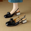 Women's Summer Sweet Lambskin Patent Leather Bowknot Rhinestone Heel Sandals-RIONSON