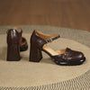 Women's Retro Temperament Sheepskin Flower Metal High Heel Sandals-RIONSON
