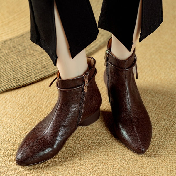 Women's Vintage Cowhide And Horsehair Stitching Fashion Metal Martin Boots-RIONSON