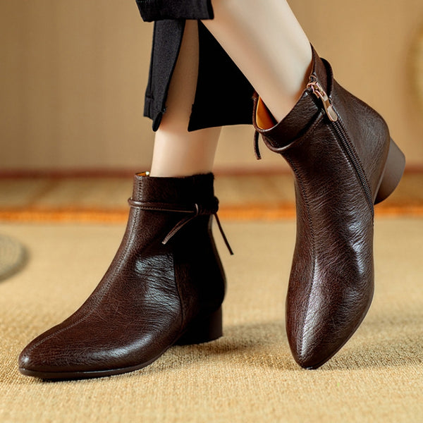 Women's Vintage Cowhide And Horsehair Stitching Fashion Metal Martin Boots-RIONSON