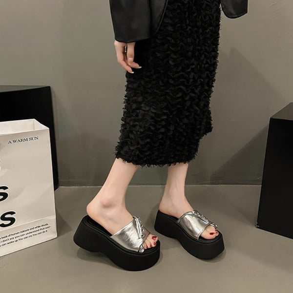 Women's Casual Versatile Thick Sole Heightening Rhinestone Slippers-RIONSON