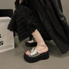 Women's Casual Versatile Thick Sole Heightening Rhinestone Slippers-RIONSON