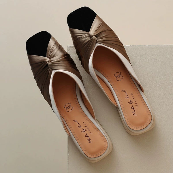 Women Elegant Outerwear Flat-Soled Color-Blocked Closed-Toe Slippers-RIONSON