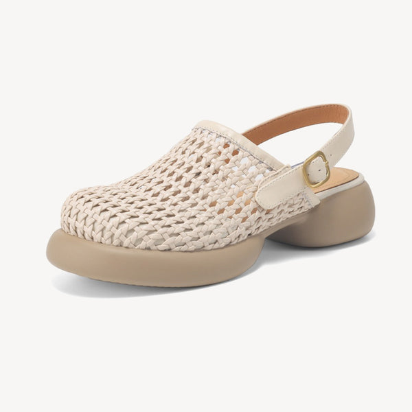 Women's Summer Sheepskin Hollow Woven Toe Thick-Soled Sandals-RIONSON