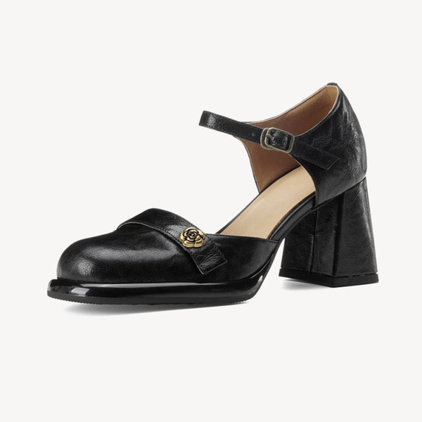 Women's Retro Temperament Sheepskin Flower Metal High Heel Sandals-RIONSON