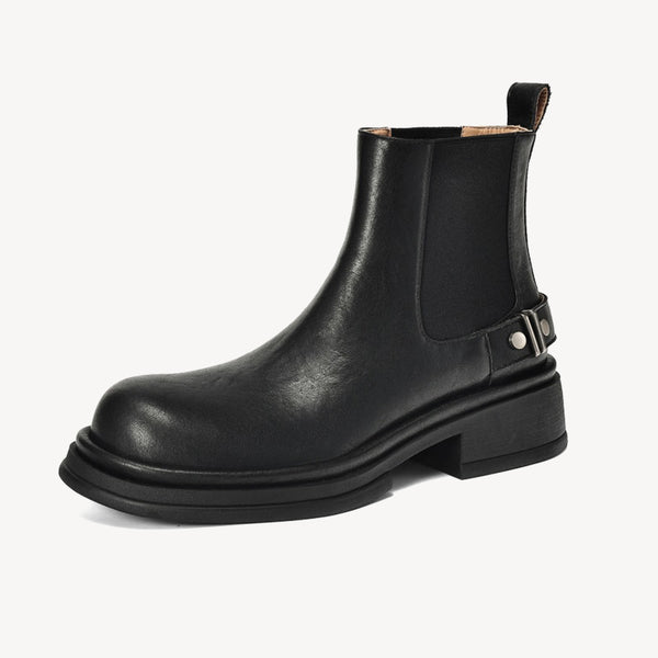 Women's Vintage Cowhide Thick-Soled Rivet Chelsea Martin Boots-RIONSON