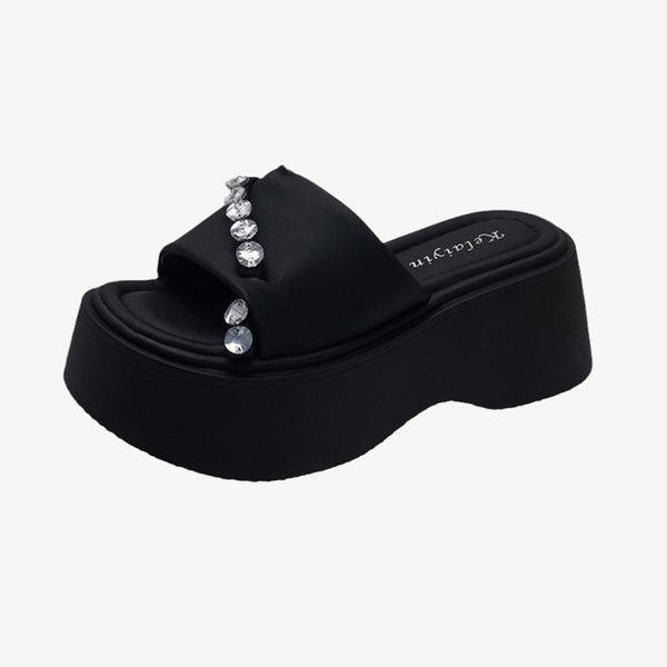 Women's Casual Versatile Thick Sole Heightening Rhinestone Slippers-RIONSON