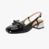 Women's Summer Sweet Lambskin Patent Leather Bowknot Rhinestone Heel Sandals-RIONSON