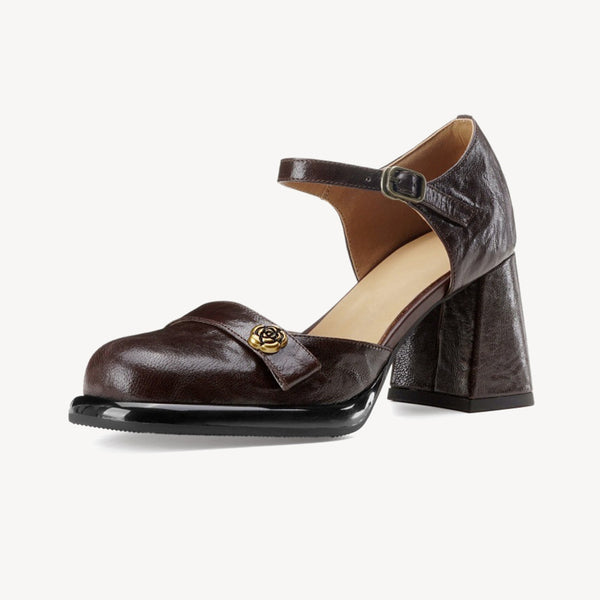 Women's Retro Temperament Sheepskin Flower Metal High Heel Sandals-RIONSON