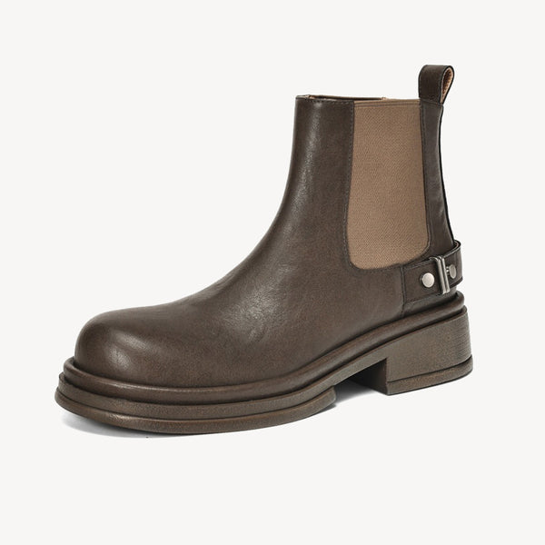 Women's Vintage Cowhide Thick-Soled Rivet Chelsea Martin Boots-RIONSON