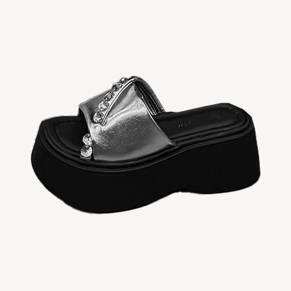 Women's Casual Versatile Thick Sole Heightening Rhinestone Slippers-RIONSON
